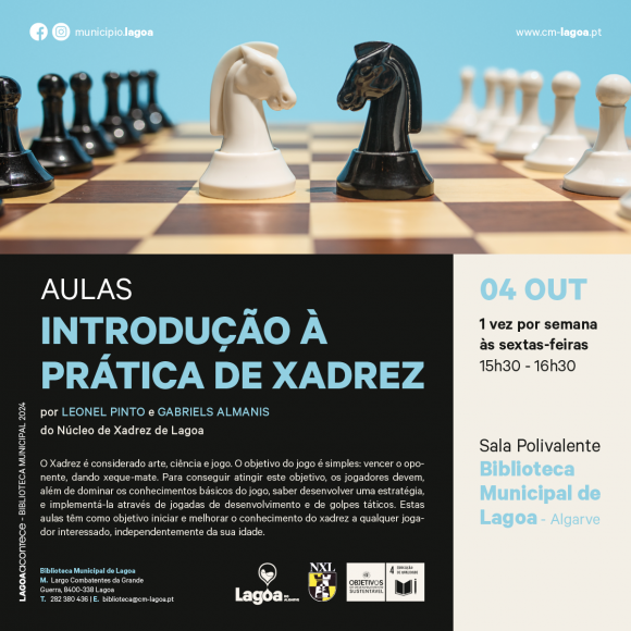 Aulas de Introdu&ccedil;&atilde;o &agrave; Pr&aacute;tica de Xadrez na Biblioteca Municipal de Lagoa