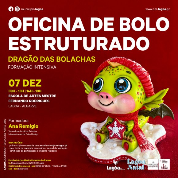 Oficina de Bolo Estruturado - Drag&atilde;o das Bolachas em dezembro na Escola de Artes em Lagoa