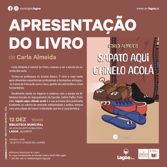 Apresenta&ccedil;&atilde;o do livro "Sapato aqui, chinelo acol&aacute;" na Biblioteca Municipal de Lagoa