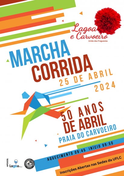 Marcha Corrida 50 ANOS DE ABRIL a 25 de abril na Praia do Carvoeiro