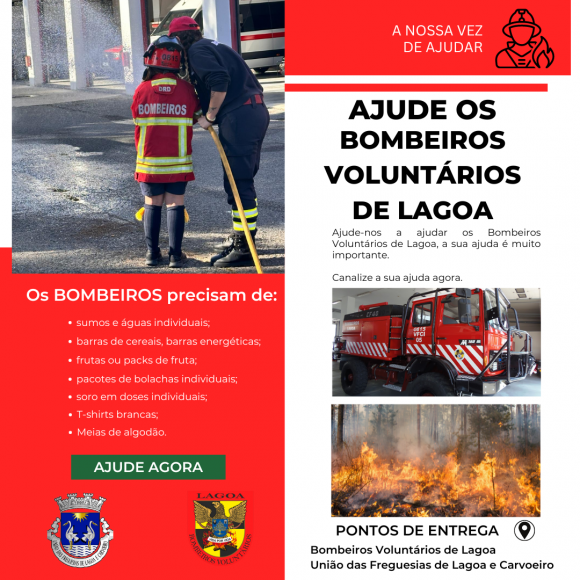 Uni&atilde;o das Freguesias de Lagoa e Carvoeiro lan&ccedil;a campanha de ajuda aos Bombeiros Volunt&aacute;rios de Lagoa